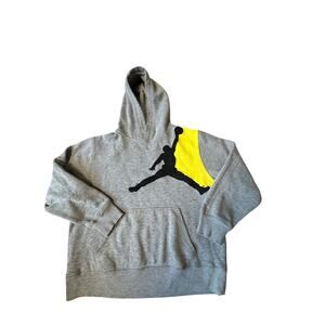 Jordan Boys Gray Jumpman Pullover Hoodie Yellow Black Logo Sweatshirt Size Large